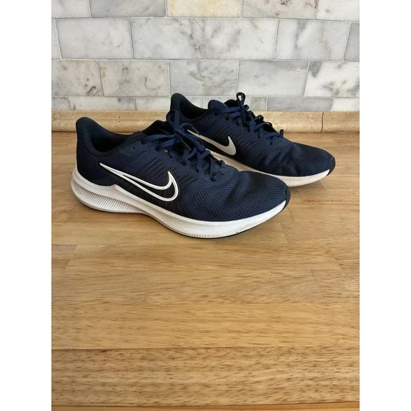 Nike Downshifter 11 Running Shoes Mens 12 Navy Blue White CW3411-402 Sneakers - Picture 1 of 7